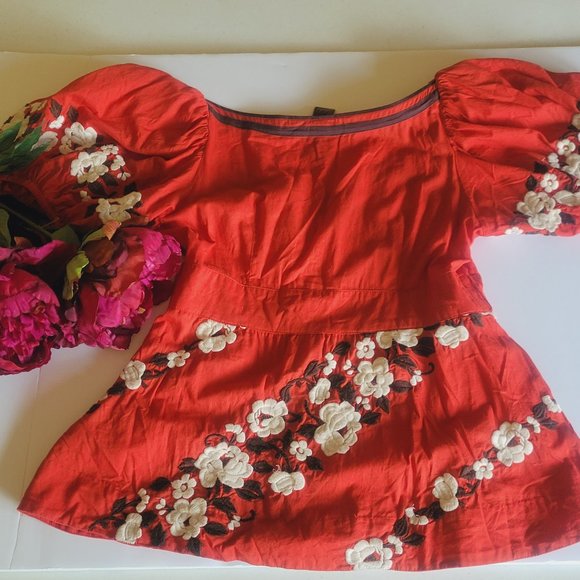 Anthropologie Lithe Snowshoe red embroidered top Size 8 - Picture 5 of 5